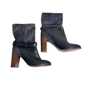 Vince‎ Black Genuine Leather Suede Ankle Boots Block Heel Strap Minimalist 6 M